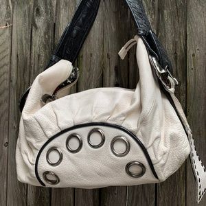 Betsey Johnson Off-White & Black Leather Handbag